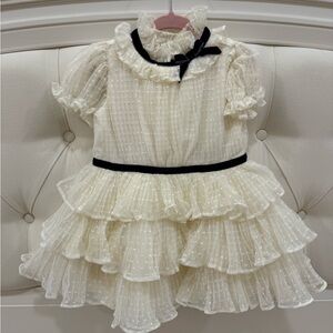 Janie and Jack Cream Ruffle Dress with Black Accents